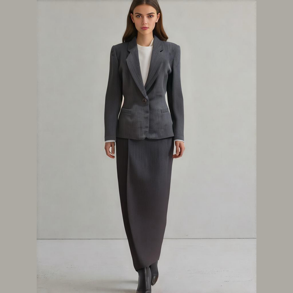 NWOT CARLISLE 2PC SUIT GRAY WOOL BLEND BLAZER SZ 14 & MAXI COLUMN SKIRT SZ 16